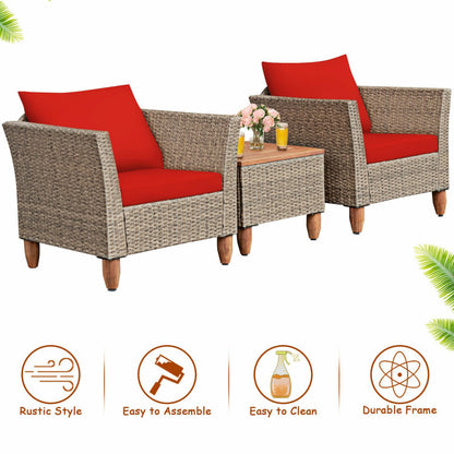 3-Piece Patio Rattan Bistro Furniture Set