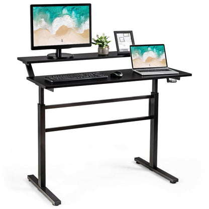 2-Tier Height Adjustable Sit to Standing Desk with Monitor Stand