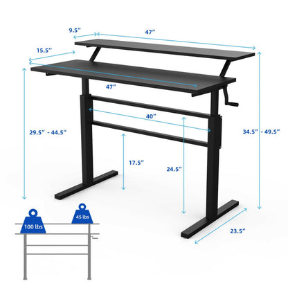 2-Tier Height Adjustable Sit to Standing Desk with Monitor Stand