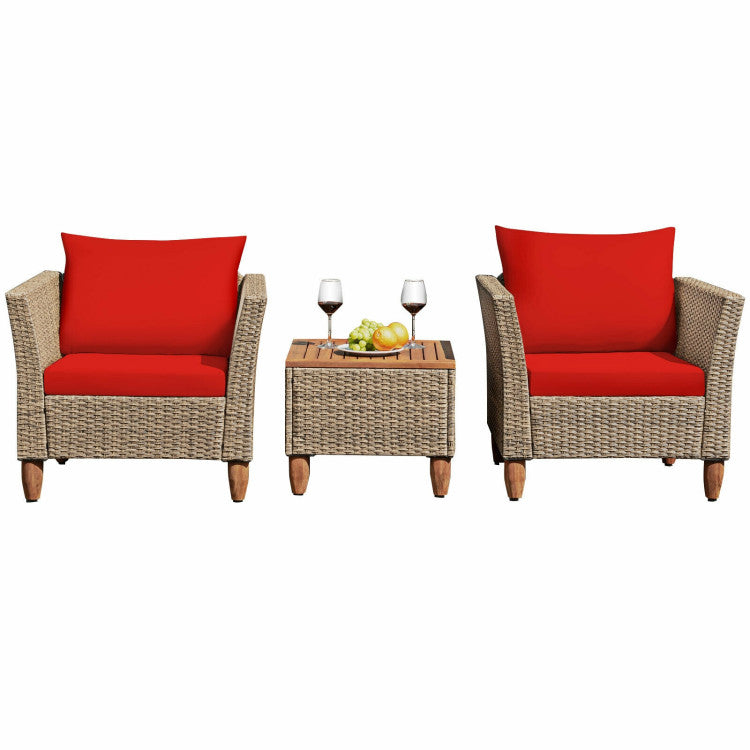 3-Piece Patio Rattan Bistro Furniture Set