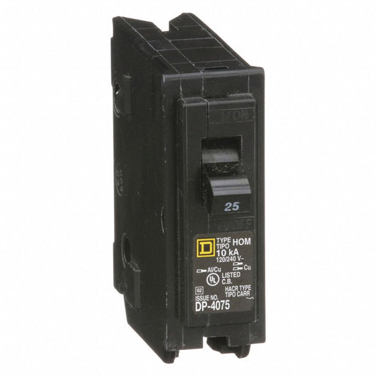 Miniature Circuit Breaker, 25 A, 120V AC, 1 Pole, Plug In Mounting Style, HOM Series