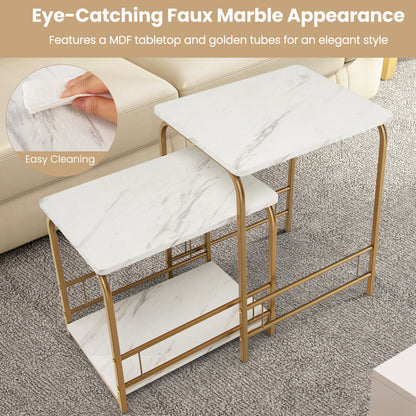 2 Pieces Faux Marble Nesting Table for Small Space