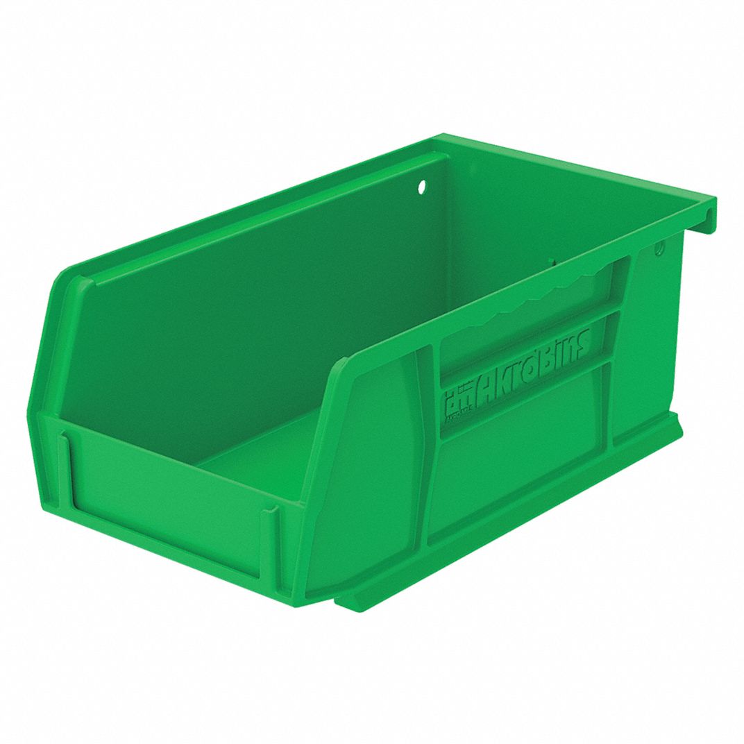 Akro-Mils 30220 Green Hang and Stack Bin, 7-3/8"L x 4-1/8"W x 3"H