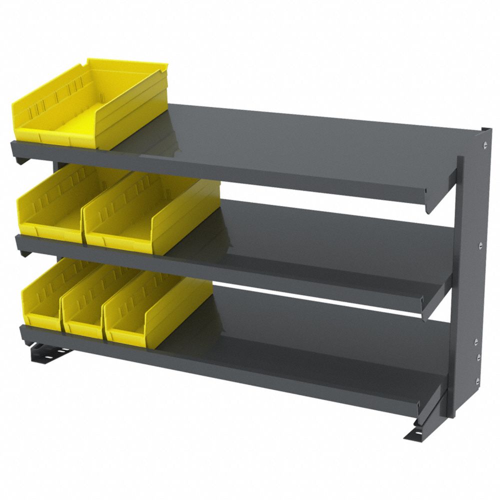 Akro-Mils APRBENCH Work Bench Storage Rack for Plastic Bins – 3 Angled Shelves (36-Inch W x 12-Inch D x 25-Inch H), Gray