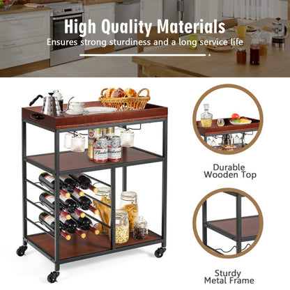 3 Tier Storage Bar Serving Cart with Wine Rack