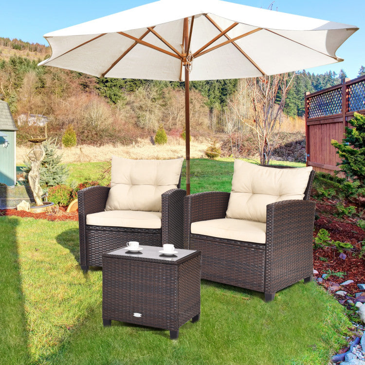 3-Piece Rattan Patio Furniture Set with Washable Cushion