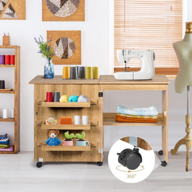 Foldable Sewing Craft Table Shelf Storage Cabinet 