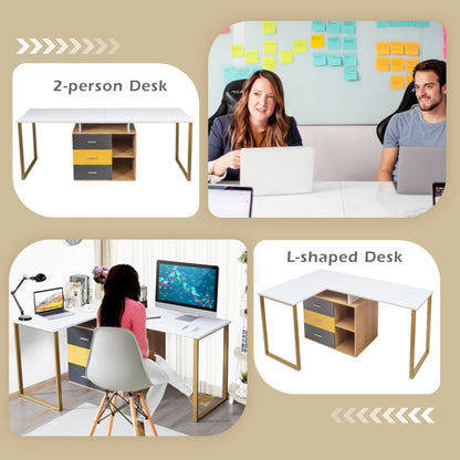 87-Inch 2-Person Adjustable L-Shaped Computer Desk