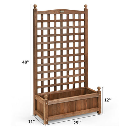 Solid Freestanding Wood Planter Box with Trellis for Garden