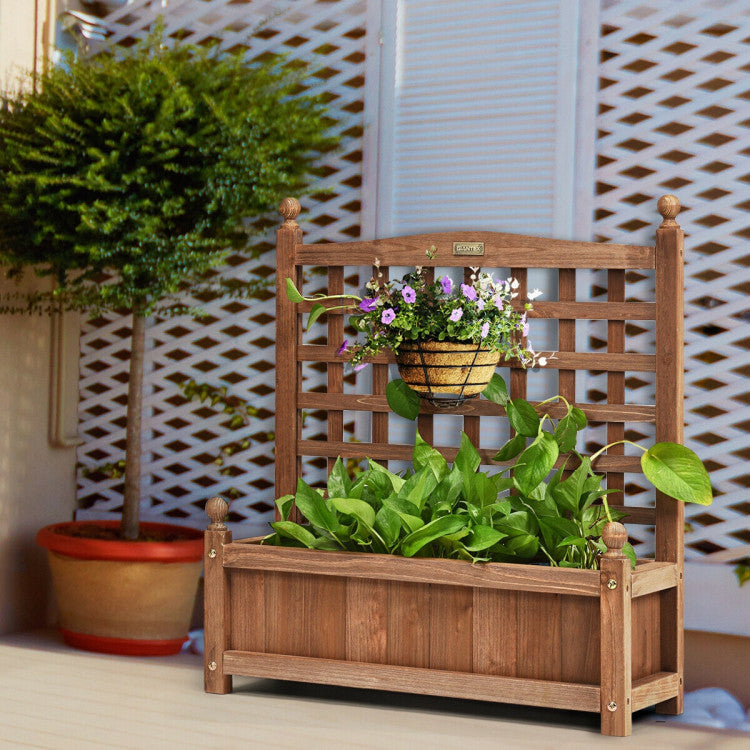 Weather-resistant Outdoor Solid Wood Planter Box With Trellis