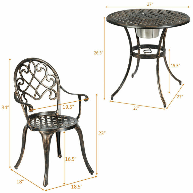 3-Piece Outdoor Set Patio Bistro with Attached Removable Ice Bucket