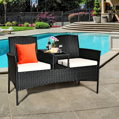 Wicker Patio Conversation Furniture Set with Removable Cushions and Table