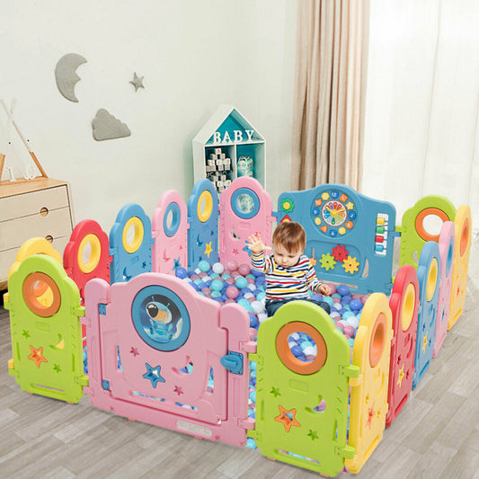 16 Panel Activity Center Baby Playpen with Gate
