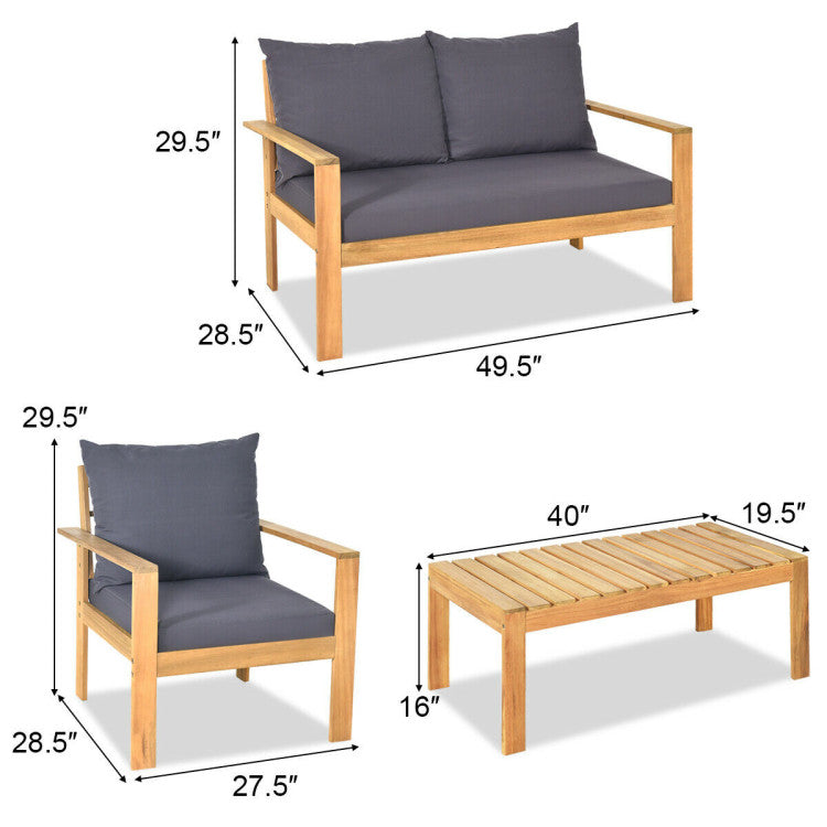 Outdoor 4-Piece Acacia Wood Chat Set with Water Resistant Cushions