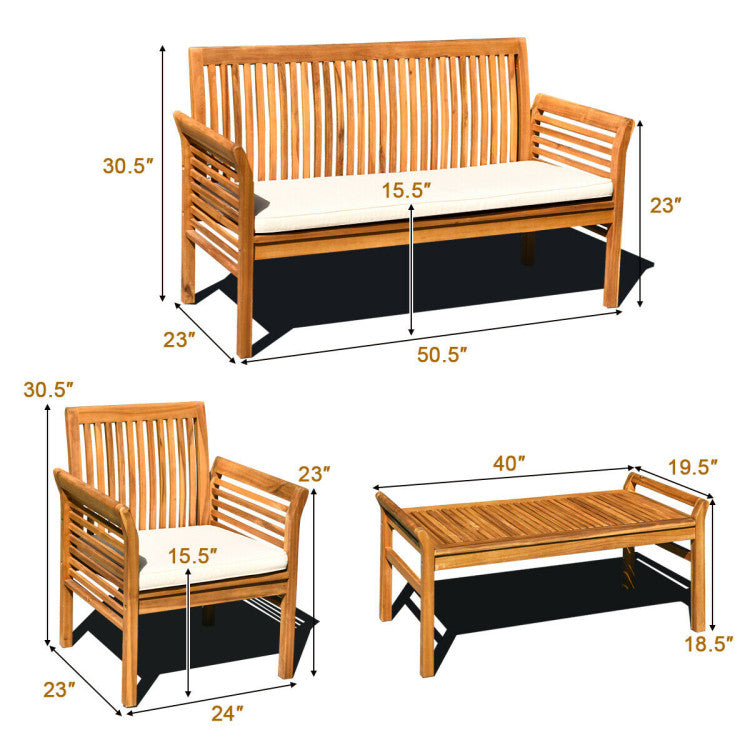 4-Piece Outdoor Acacia Wood Sofa Furniture Set