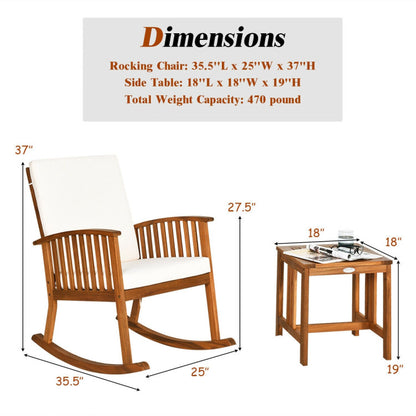 2-Piece Acacia Wood Patio Rocking Chair and Table Set