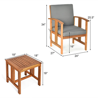 3-Piece Solid Wood Outdoor Sofa Furniture Set