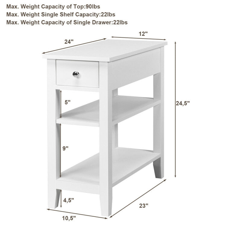 3-Tier End Table with Drawer slideway and Double Shelves