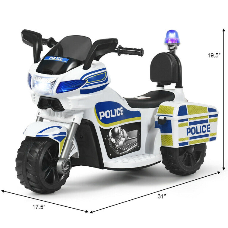 Costway 6V 3-Wheel Kids Police Ride On Motorcycle with Backrest