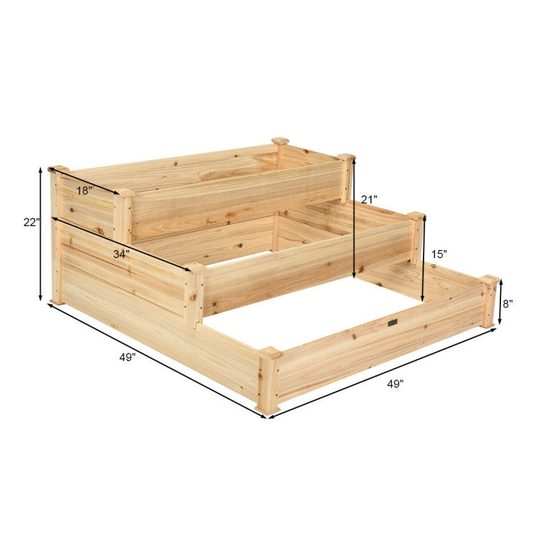 3-Tier Elevated Wooden Vegetable Garden Bed