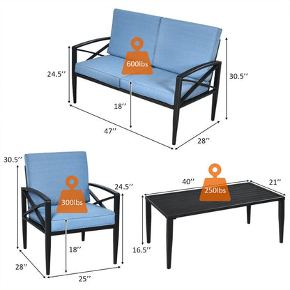 4-Piece Patio Furniture Set Aluminum Frame Cushioned Sofa