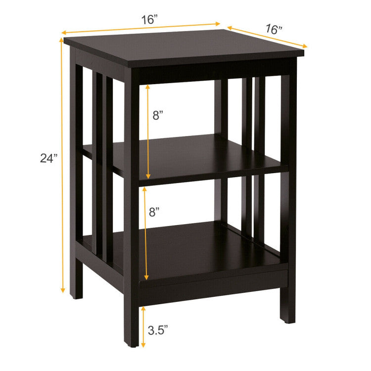 3-Tier Nightstand Sofa Side Table with Baffles and Round Corners