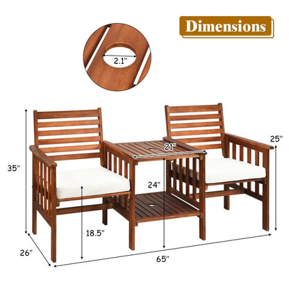 3-Piece Acacia Wood Outdoor Patio Table and Loveseat Set