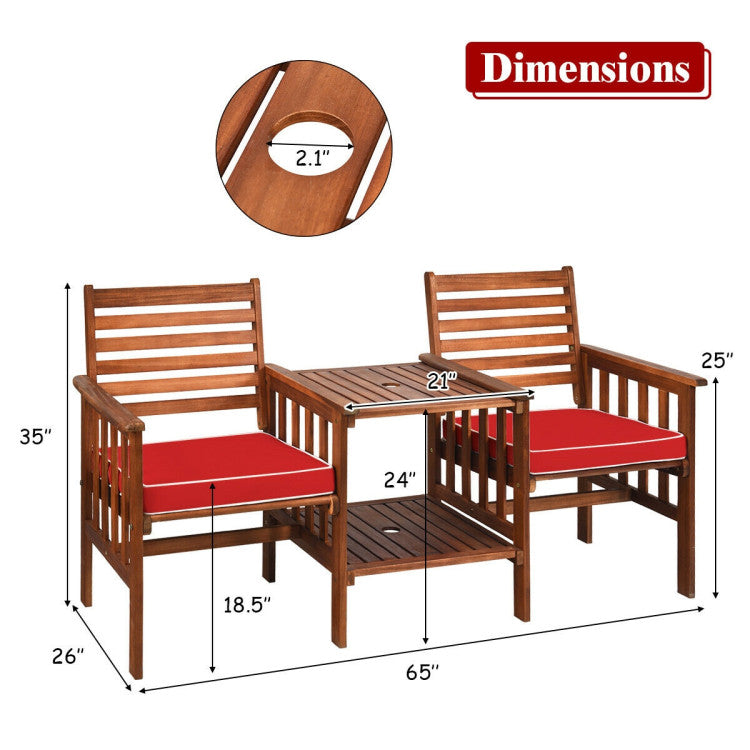 3-Piece Acacia Wood Outdoor Patio Table and Loveseat Set