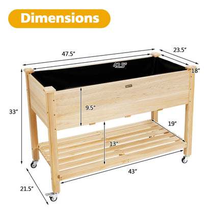 Wood Elevated Planter Bed with Lockable Wheels