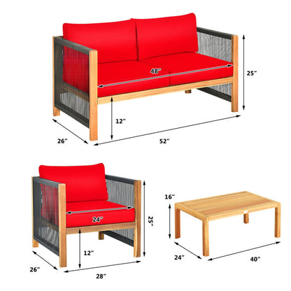 4-Piece Acacia Wood Sofa Set with Cushions for Outdoor Patio