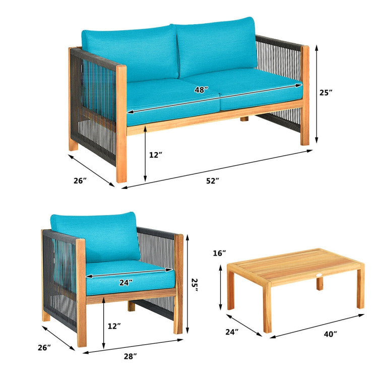 4-Piece Acacia Wood Sofa Set with Cushions for Outdoor Patio