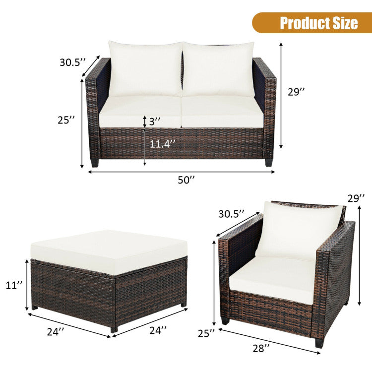 5 Pieces Patio Cushioned Rattan Furniture Set