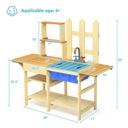 Costway Kid's Outdoor Wooden Pretend Cook Kitchen Playset Toy