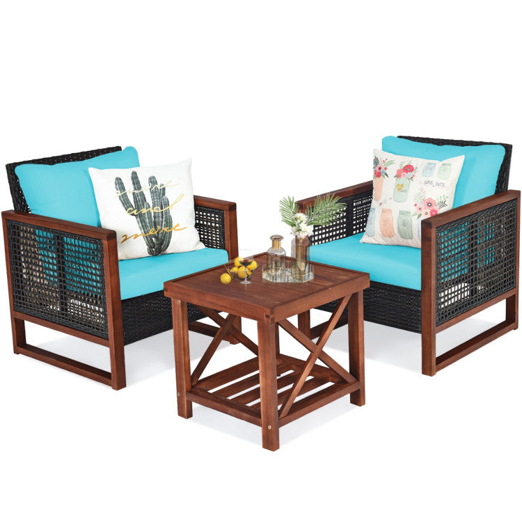 3-Piece Acacia Wood Patio Furniture Set with Coffee Table