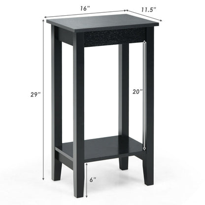 2-Tier Nightstand End Side Wooden Legs Table for Bedroom