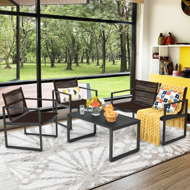 4-Piece Patio Furniture Conversation Set with Sofa Loveseat