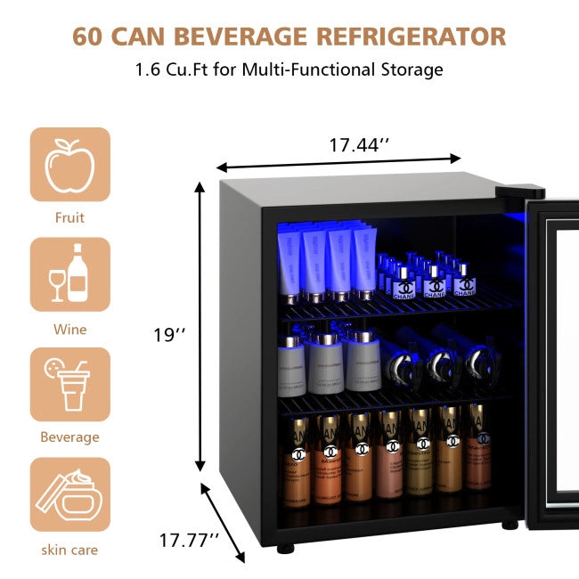 60 Can Beverage Mini Refrigerator with Glass Door