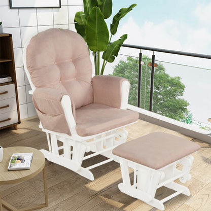 Solid Wood Gliding Chair Set with Pockets and Ottoman for Relaxing