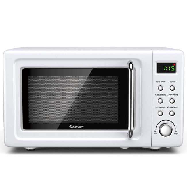 700W Retro Countertop Microwave Oven with 5 Micro Power and Auto Cooking Function