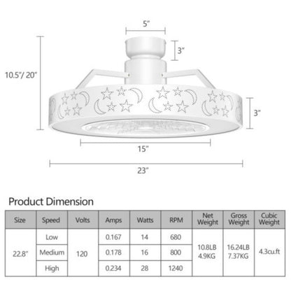 23 Inch Ceiling Fan with LED Light and Remote Control