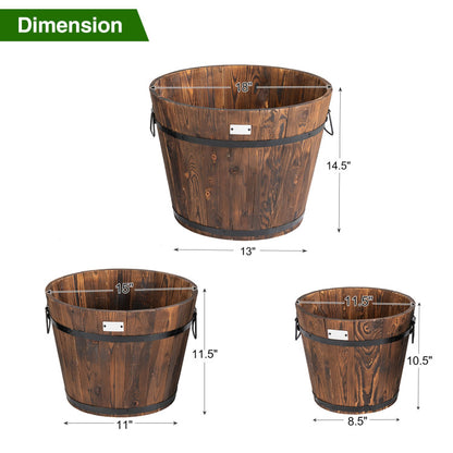 3 Piece Wooden Planter Barrel Set with Multiple Sizes