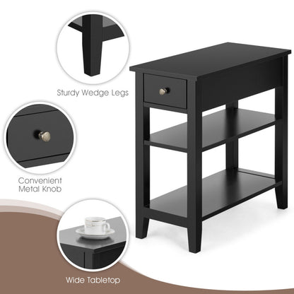 3-Tier End Table with Drawer slideway and Double Shelves