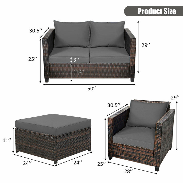 5 Pieces Patio Cushioned Rattan Furniture Set