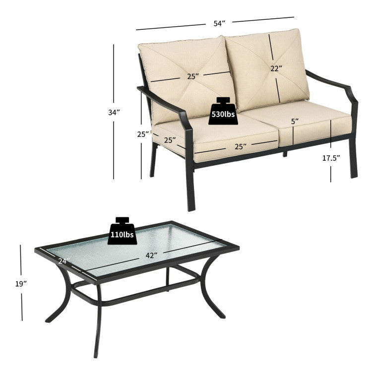 2-Piece Patio Cushioned Sofa with Coffee Table