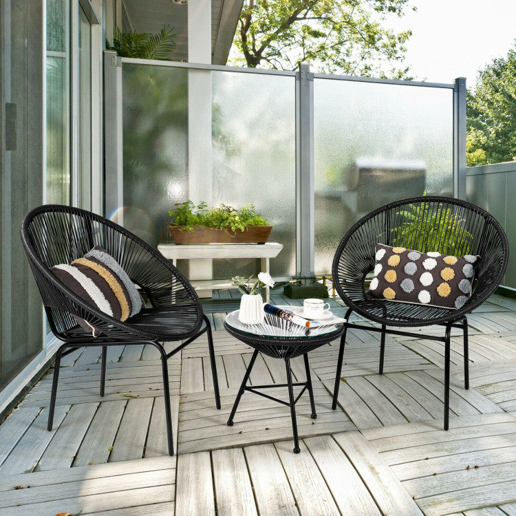 3-Piece Patio Acapulco Furniture Bistro Set with Glass Table