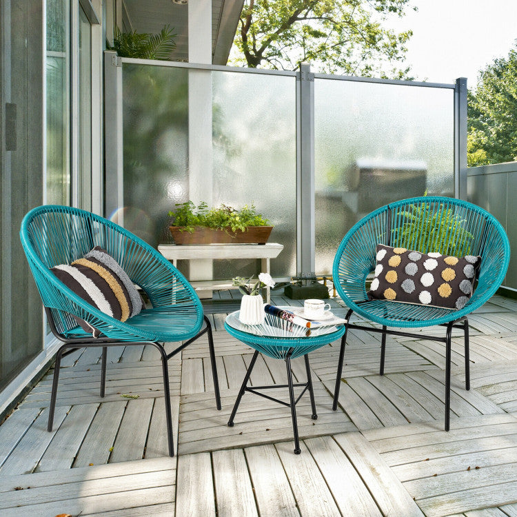 3-Piece Patio Acapulco Furniture Bistro Set with Glass Table