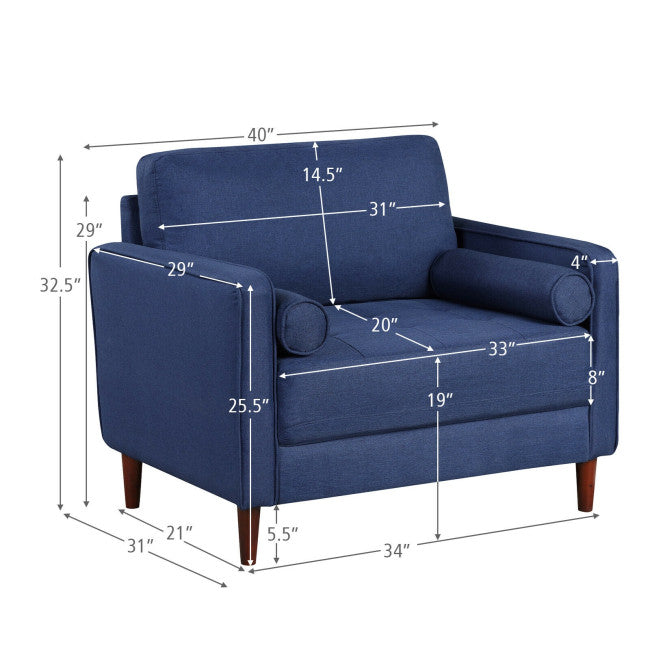 Accent Oversized Linen Club Armchair with Pillows and Rubber Wood Legs