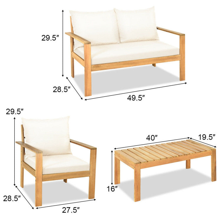 Outdoor 4-Piece Acacia Wood Chat Set with Water Resistant Cushions