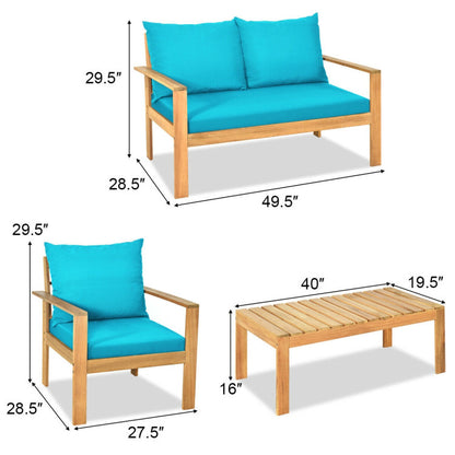 Outdoor 4-Piece Acacia Wood Chat Set with Water Resistant Cushions