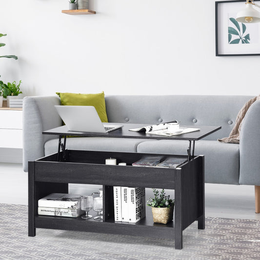 Lift Top Coffee Table with Hidden Storage Compartment and Lower Shelf for Study Room